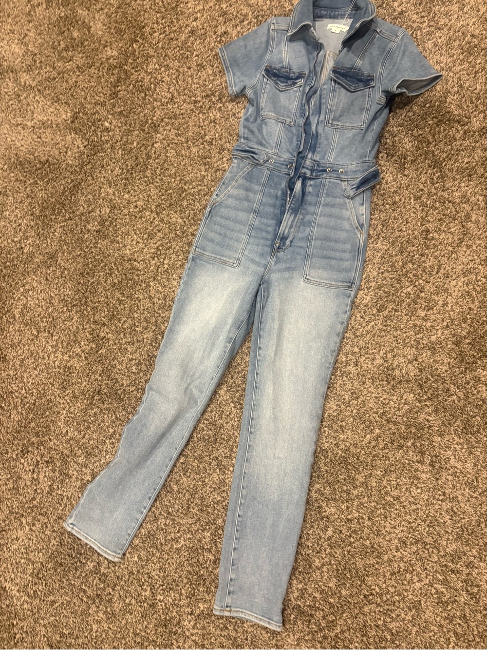 Good American Light Blue Denim Straight-Leg Jumpsuit